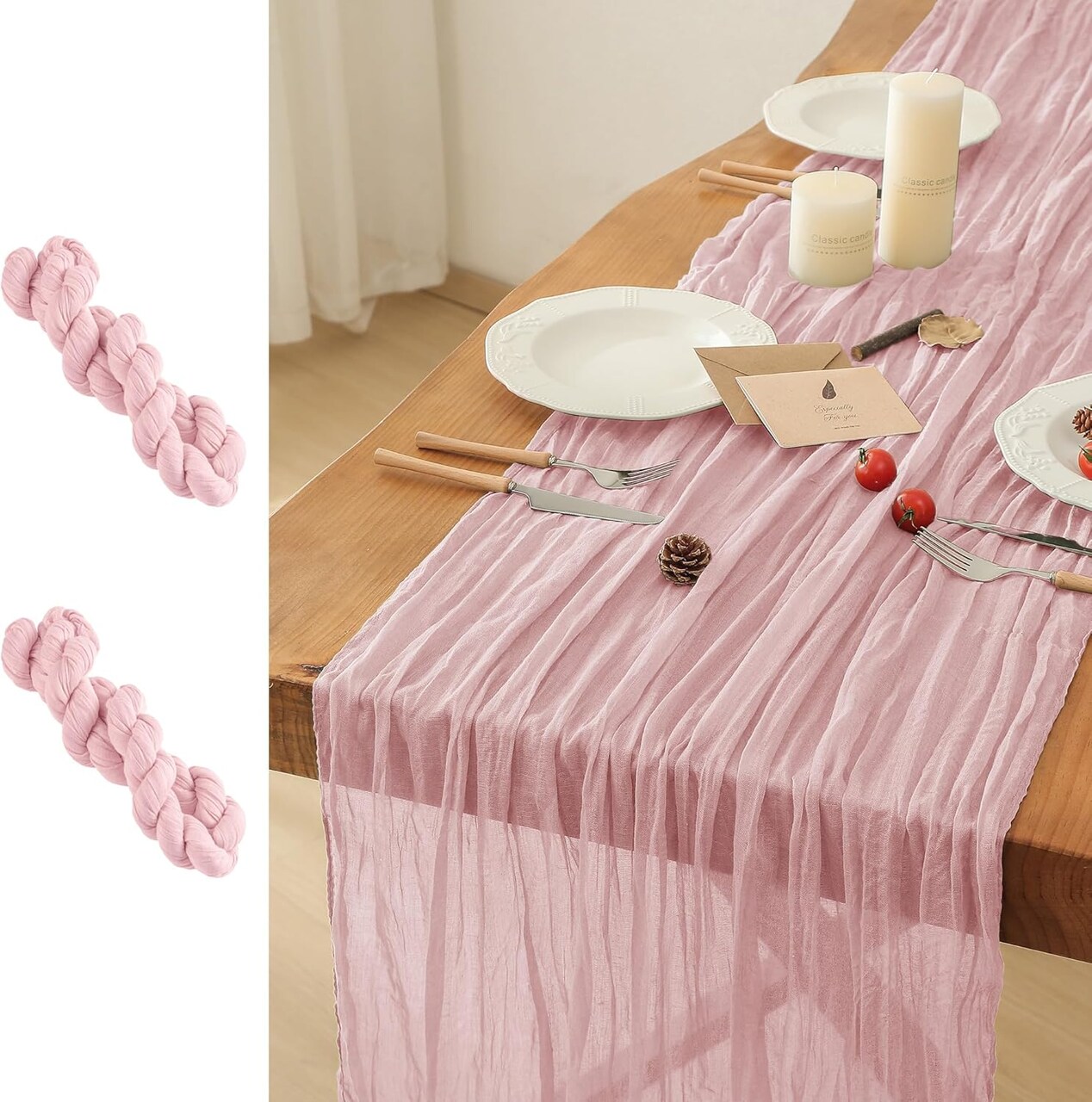 2 Pack Dusty Pink Cheesecloth Table Runner, 35x120 Inch Boho Rustic Cheese Cloth